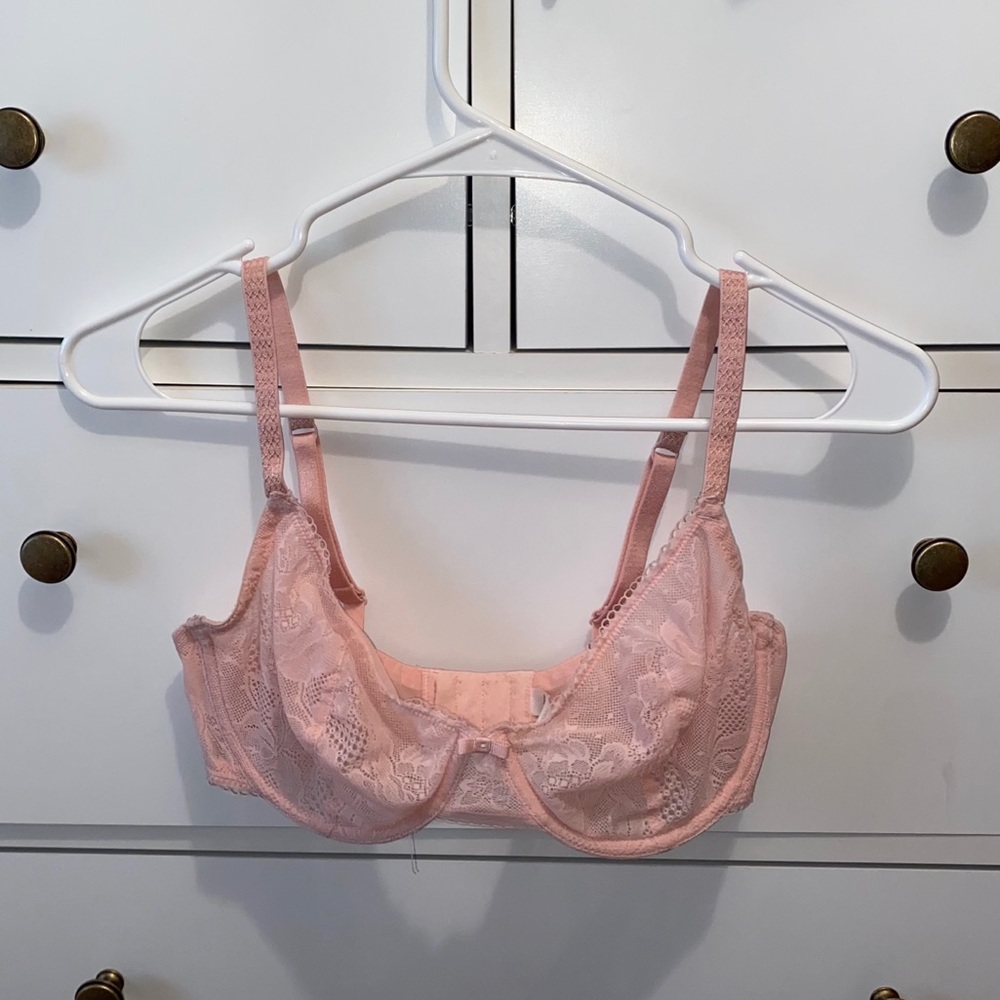 Pastel pink lace bra